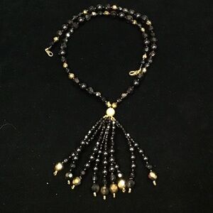 Black beaded tassel necklace